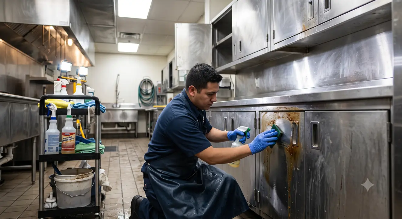 Deep cleaning commercial kitchen cabinets professionally