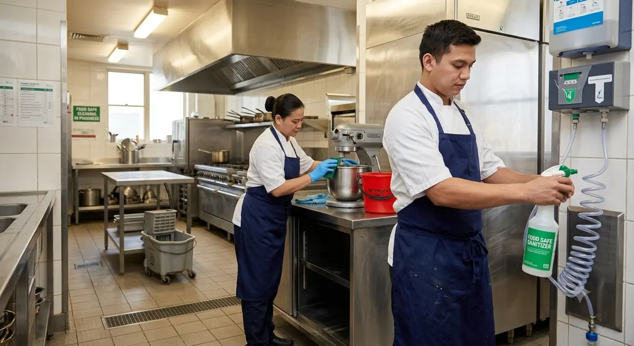 Culinary professionals in a commercial kitchen
